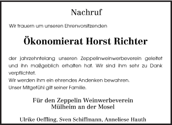 Todesanzeige von Horst Richter von trierischer_volksfreund
