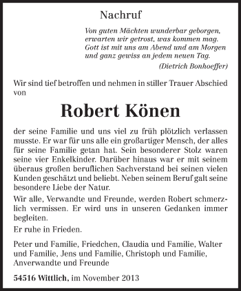 Todesanzeige von Robert Könen von trierischer_volksfreund