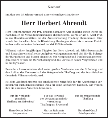 Todesanzeige von Herbert Ahrendt von TRIERISCHER VOLKSFREUND