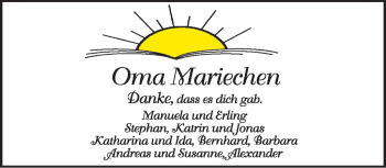 Todesanzeige von Maria Wagner von TRIERISCHER VOLKSFREUND