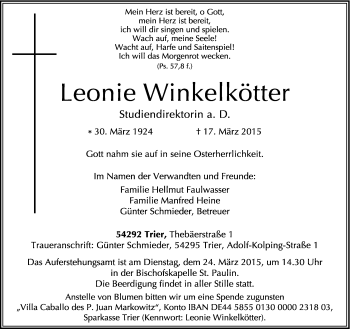 Todesanzeige von Leonie Winkelkötter von trierischer_volksfreund