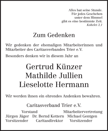 Todesanzeige von Caritasverband Trier e.V.  von trierischer_volksfreund