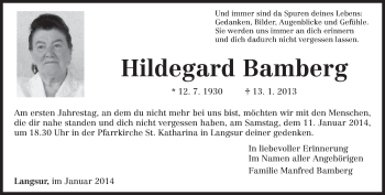 Todesanzeige von Hildegard Bamberg von trierischer_volksfreund