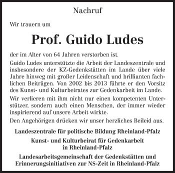 Todesanzeige von Guido Ludes von trierischer_volksfreund