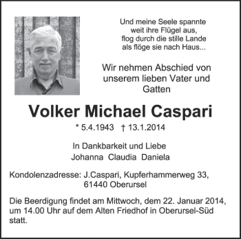 Todesanzeige von Volker Michael Caspari von trierischer_volksfreund