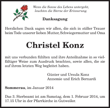 Todesanzeige von Christel Konz von trierischer_volksfreund