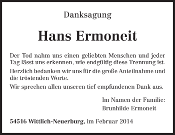 Todesanzeige von Hans Ermoneit von trierischer_volksfreund