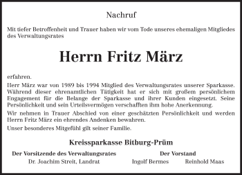 Todesanzeige von Fritz März von trierischer_volksfreund