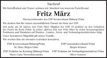 Todesanzeige von Fritz März von trierischer_volksfreund