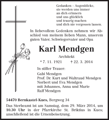 Todesanzeige von Karl Mendgen von trierischer_volksfreund