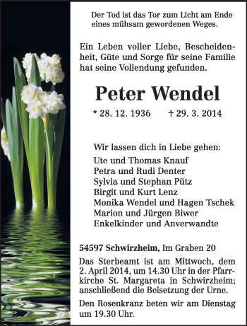 Todesanzeige von Peter Wendel von trierischer_volksfreund