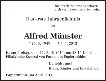 Todesanzeige von Alfred Münster von trierischer_volksfreund