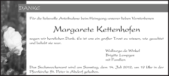 Todesanzeige von Margarete Kettenhofen von TRIERISCHER VOLKSFREUND