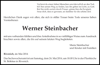 Todesanzeige von Werner Steinbacher von trierischer_volksfreund
