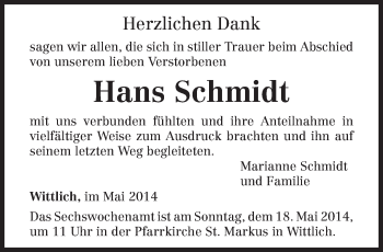 Todesanzeige von Hans Schmidt von trierischer_volksfreund