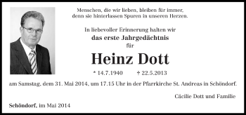 Todesanzeige von Heinz Dott von trierischer_volksfreund