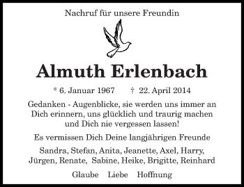 Todesanzeige von Almuth Erlenbach von trierischer_volksfreund