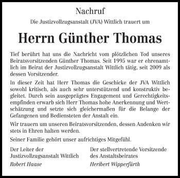 Todesanzeige von Günter Thomas von trierischer_volksfreund