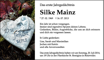 Todesanzeige von Silke Mainz von trierischer_volksfreund