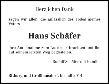 Todesanzeige von Hans Schäfer von trierischer_volksfreund