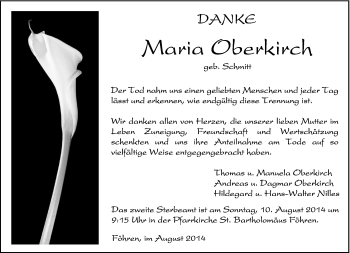Todesanzeige von Maria Oberkirch von trierischer_volksfreund