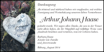 Todesanzeige von Arthur Johann Haase von trierischer_volksfreund