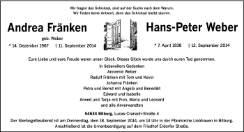 Todesanzeige von Abdrea und Hans-Peter   von trierischer_volksfreund