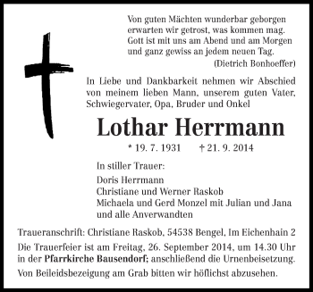 Todesanzeige von Anna Krämer von trierischer_volksfreund