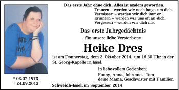 Todesanzeige von Heike Dres von trierischer_volksfreund