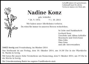 Todesanzeige von Nadine Konz von trierischer_volksfreund