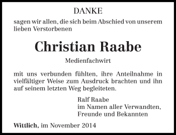 Todesanzeige von Christian Raabe von trierischer_volksfreund