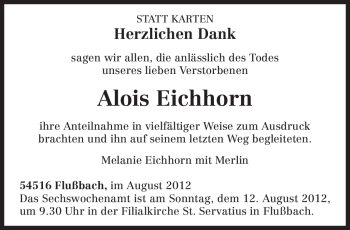 Todesanzeige von Alois Eichhorn von TRIERISCHER VOLKSFREUND