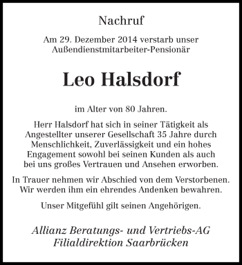 Todesanzeige von Leo Halsdorf von trierischer_volksfreund