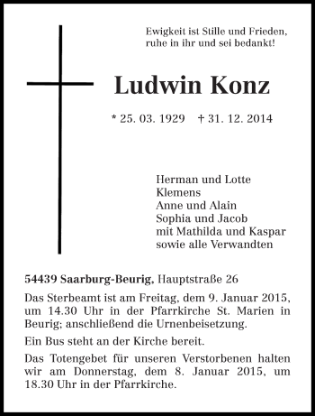 Todesanzeige von Ludwin Konz von trierischer_volksfreund