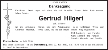 Todesanzeige von Gertrud Hilgert von TRIERISCHER VOLKSFREUND