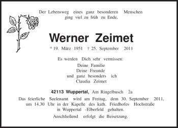 Todesanzeige von Werner Zeimet von TRIERISCHER VOLKSFREUND