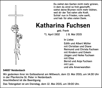 Todesanzeige von Katharina Fuchsen von trierischer_volksfreund