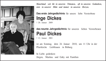 Todesanzeige von Paul Dickes von TRIERISCHER VOLKSFREUND