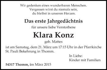 Todesanzeige von Klara Konz von trierischer_volksfreund