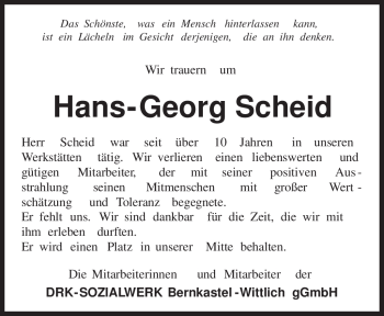 Todesanzeige von Hans - Georg Scheid von TRIERISCHER VOLKSFREUND