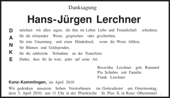 Todesanzeige von Hans - Jürgen Lerchner von TRIERISCHER VOLKSFREUND