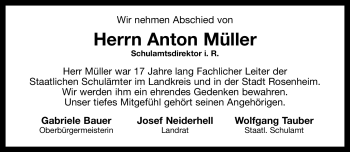 Todesanzeige von Anton Müller von TRIERISCHER VOLKSFREUND