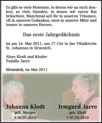 Todesanzeige von Irmgard Jarre von TRIERISCHER VOLKSFREUND