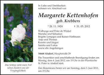Todesanzeige von Margarete Kettenhofen von TRIERISCHER VOLKSFREUND