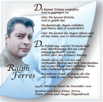 Todesanzeige von Ralph Ferres von TRIERISCHER VOLKSFREUND