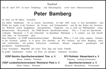 Todesanzeige von Peter Bamberg von TRIERISCHER VOLKSFREUND