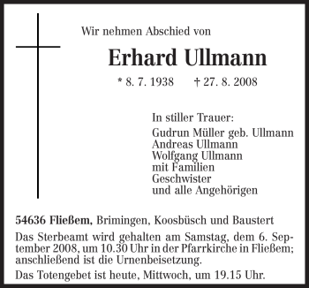 Todesanzeige von Erhard Ullmann von TRIERISCHER VOLKSFREUND