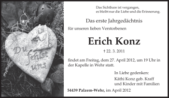 Todesanzeige von Erich Konz von TRIERISCHER VOLKSFREUND