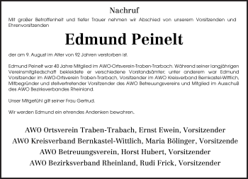 Todesanzeige von Edmund Peinelt von TRIERISCHER VOLKSFREUND
