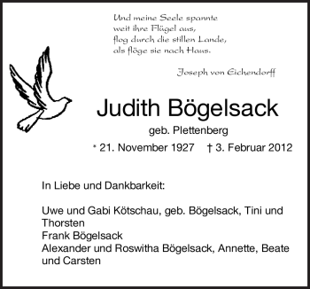 Todesanzeige von Judith Bögelsack von TRIERISCHER VOLKSFREUND